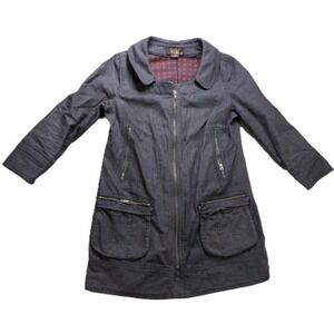 Veeko Utility Jacket Zip Plaid Lined Japan Fabric 100% Cotton Women Small S Blue